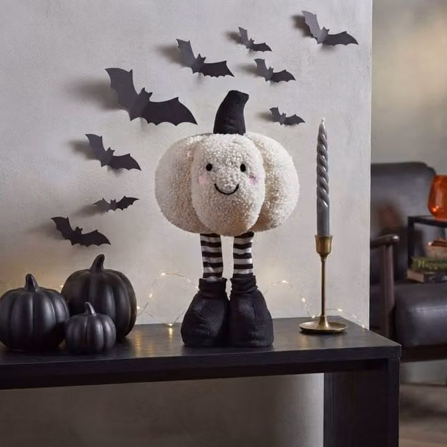 Garden Greatness Standing Smiley Plush Pumpkin Halloween Decoration, Multicolour and White – 1