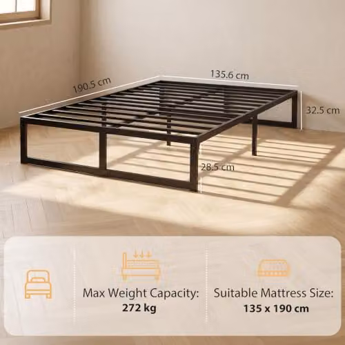 HOMCOM Double Bed Frame with Underbed Storage, Black, W/D/H: 140 x 200 x 32.5 cm – 2