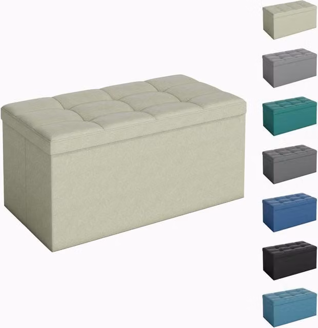 MCC Direct Foldable Upholstered Storage Ottoman Bench in Beige, W: 76 cm, D: 36 cm, H: 36 cm – 1