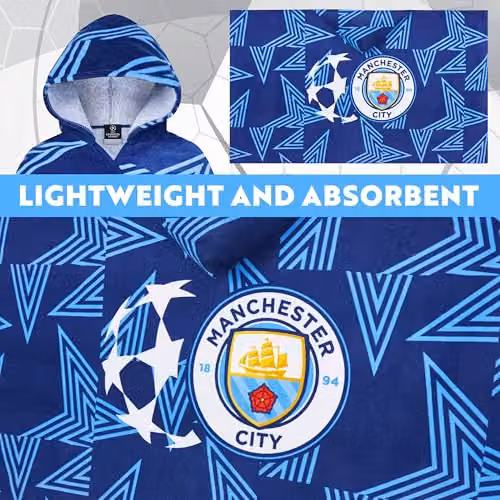 Get Trend Manchester City FC Hooded Cotton Towel for Boys in Blue – 4