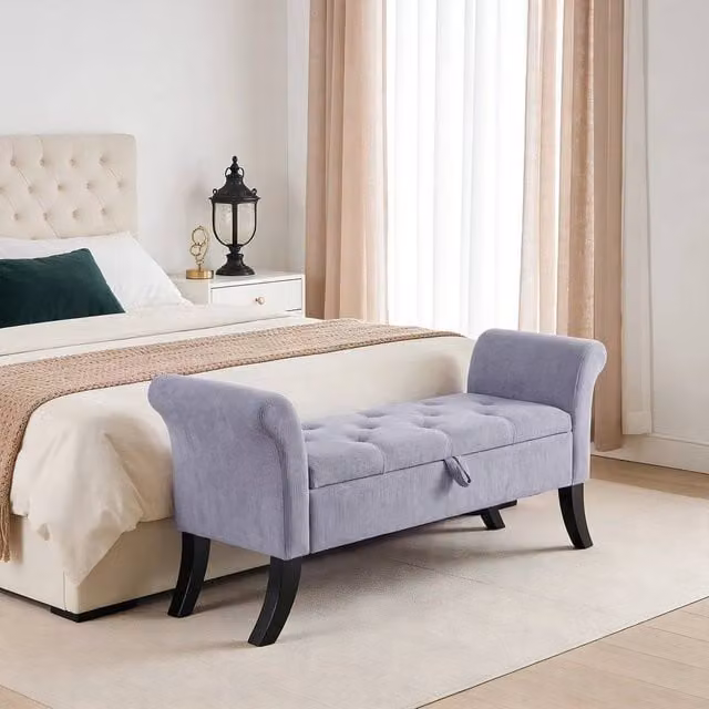 NESTLUNE Velvet Ottoman Storage Bench in Grey, W: 133 cm, D: 53 cm, H: 46 cm