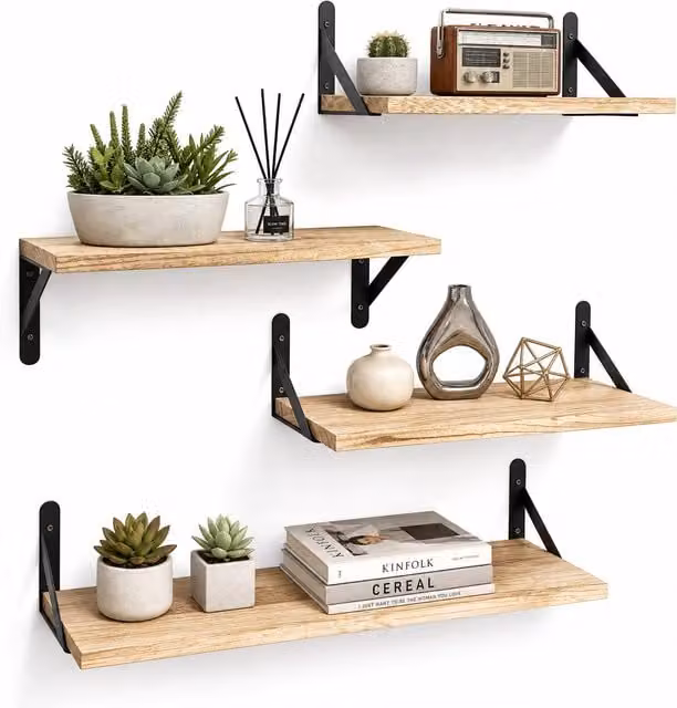 Levede Set of 4 Rustic Brown Solid Wood Wall Mounted Floating Shelves