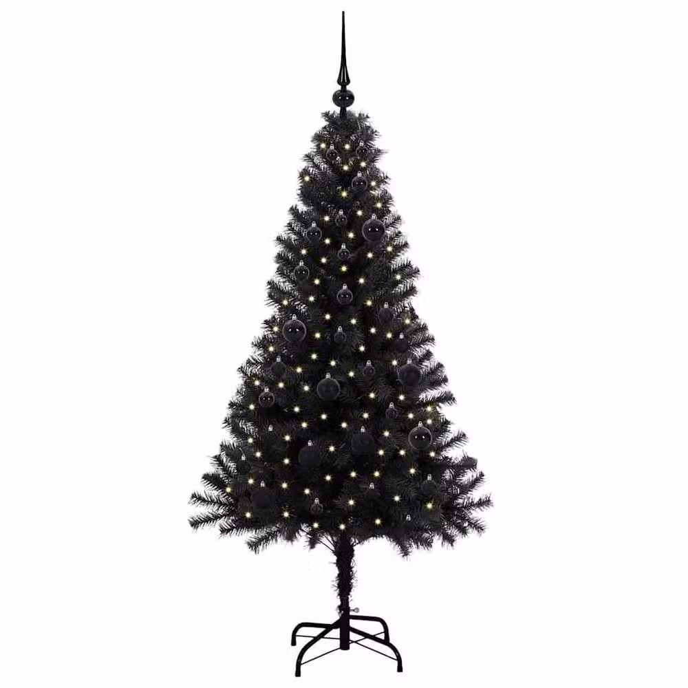 Berkfield Home Black PVC Christmas Tree with 150 LEDs and Stand, Height: 150 cm – 3