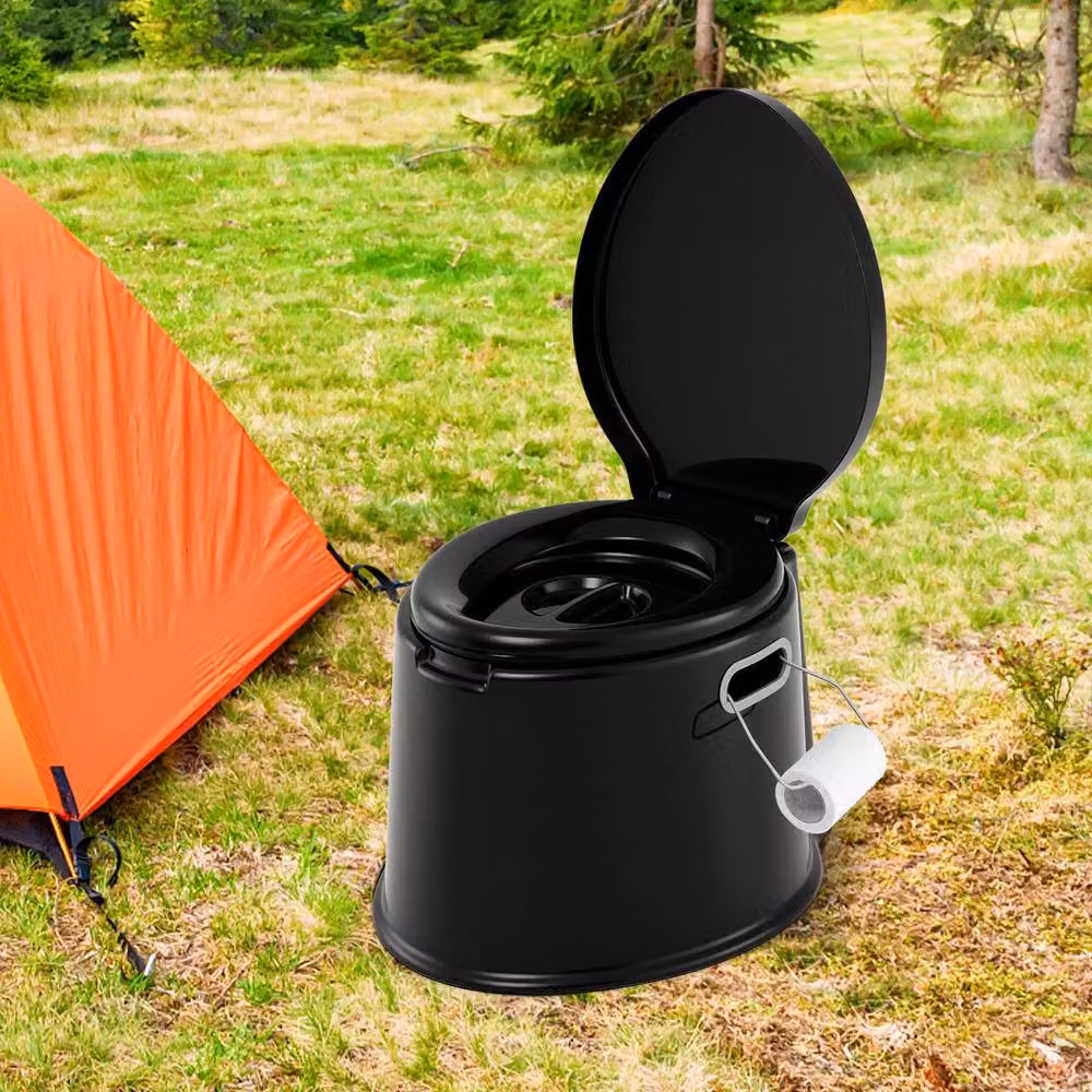 Costway Portable Travel Camping Toilet with Detachable Inner Bucket, Black, H 49 cm x W 41 cm x D 34 cm – 7