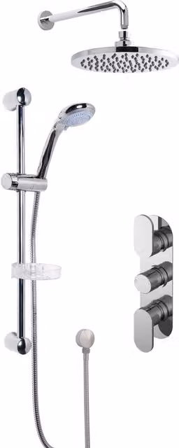 Balterley Concealed Triple Valve Shower Set with Multi-Function Slide Rail and Overhead Shower Head in Silver