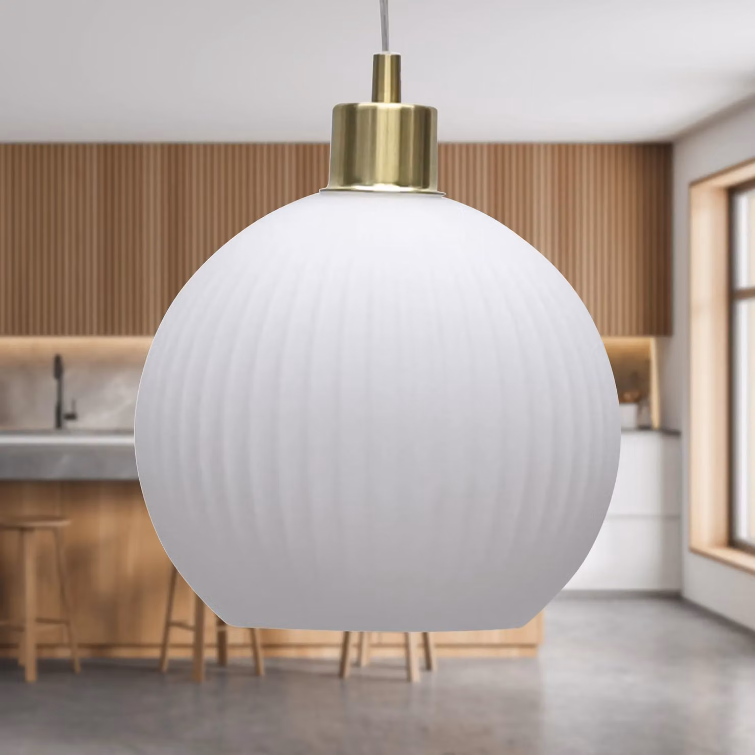 First Choice Lighting Betchley Set of 2 White Ribbed Glass Globe Pendants with Satin Brass Details – 2