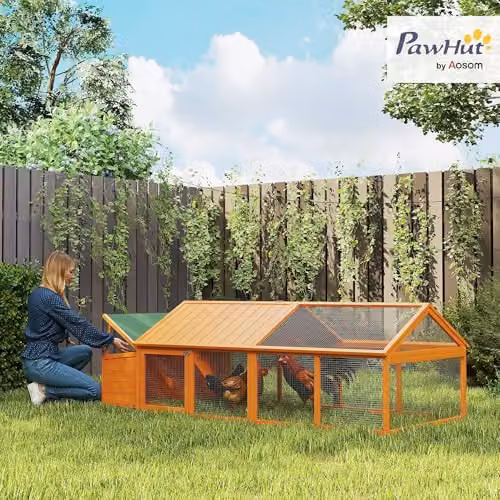 PawHut Wooden Chicken Run and Coop with Nesting Box and Openable Roof in Orange – 2