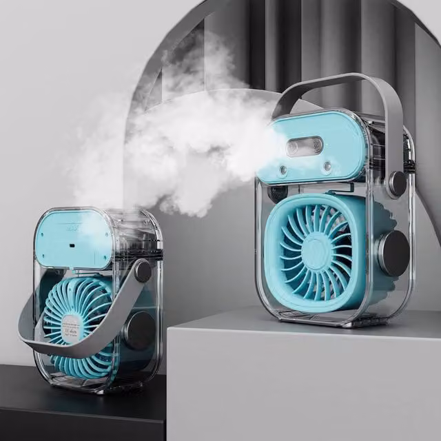 Quipulse Portable Mist Cooling Fan with Soft Night Light in Blue