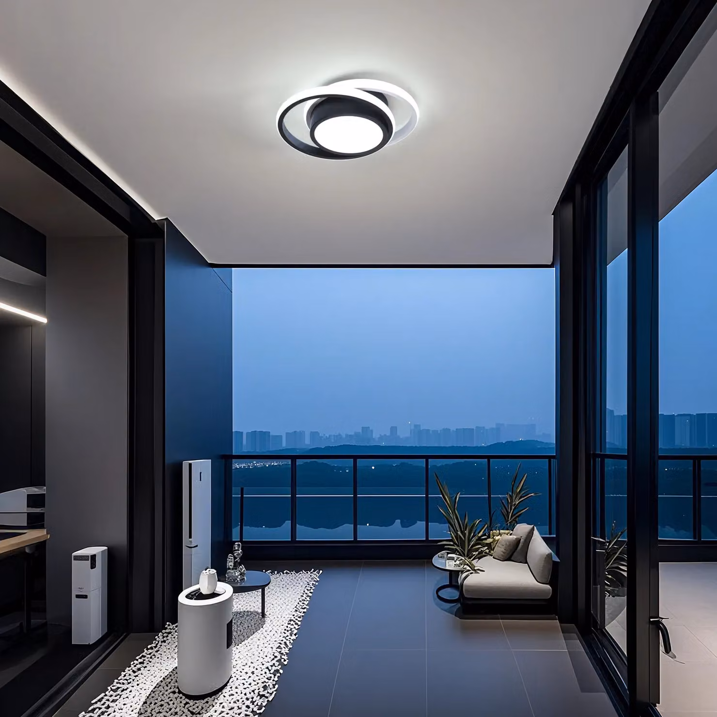 COMELY Modern Round LED Ceiling Light, 32W, Black, Cool White 6500K – 5