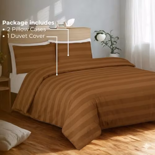MHG Living Waffle Striped Cotton-Rich Duvet Cover Set in Tan, W/D/H: 230 x 220 x 220 cm with Pillowcase – 2