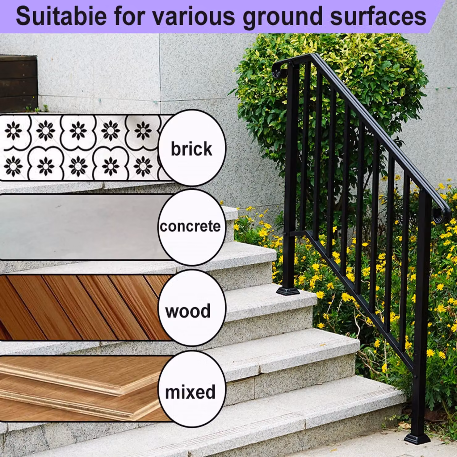 Gr8 Garden Black Steel Round Handrail for 3 Steps Garden Stairs – 5