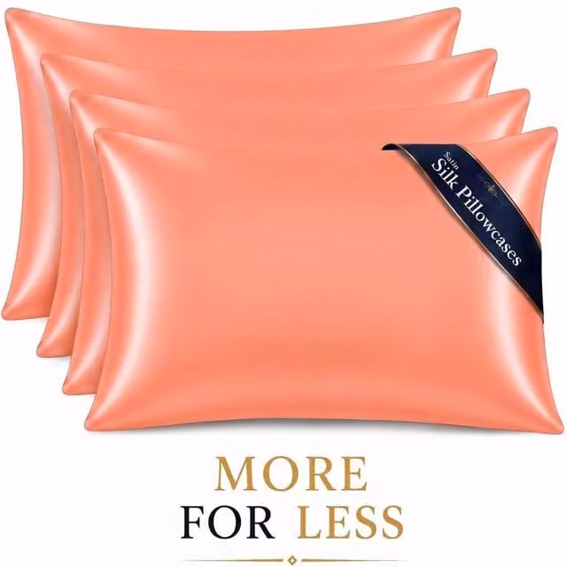 Pamposh Luxury Mako Satin Silk Pillow Cases, 4 Pack, Coral