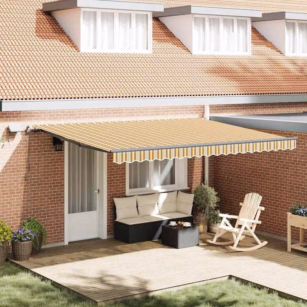 Berkfield Home Manual Retractable Striped Awning with Multicolour LED Lighting, Yellow, W: 450 cm, D: 300 cm – 2
