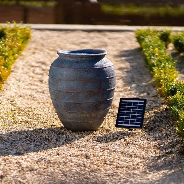 Primrose Solar Powered White Round Tabletop Bubbling Vase Water Feature Fountain