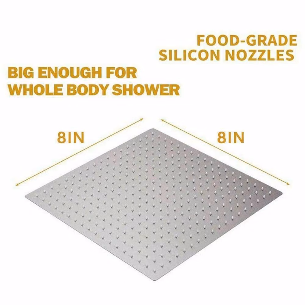 NESTLUNE High Pressure Large Square Stainless Steel Shower Head in Silver, W: 20.32 cm – 2