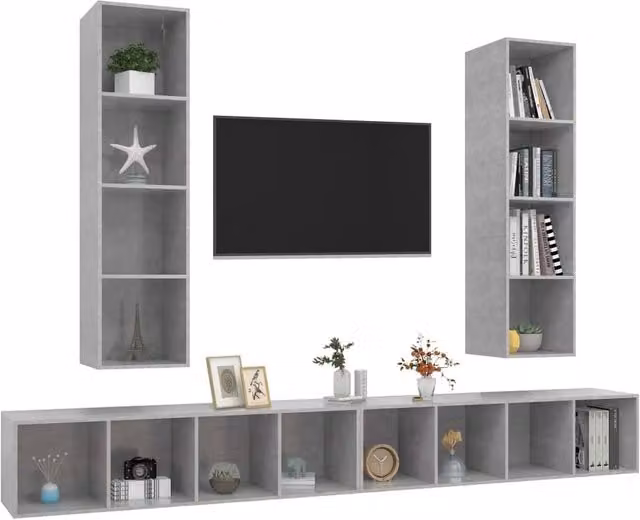 Berkfield Home Set of 4 Wall-mounted TV Cabinets in Concrete Grey MDF