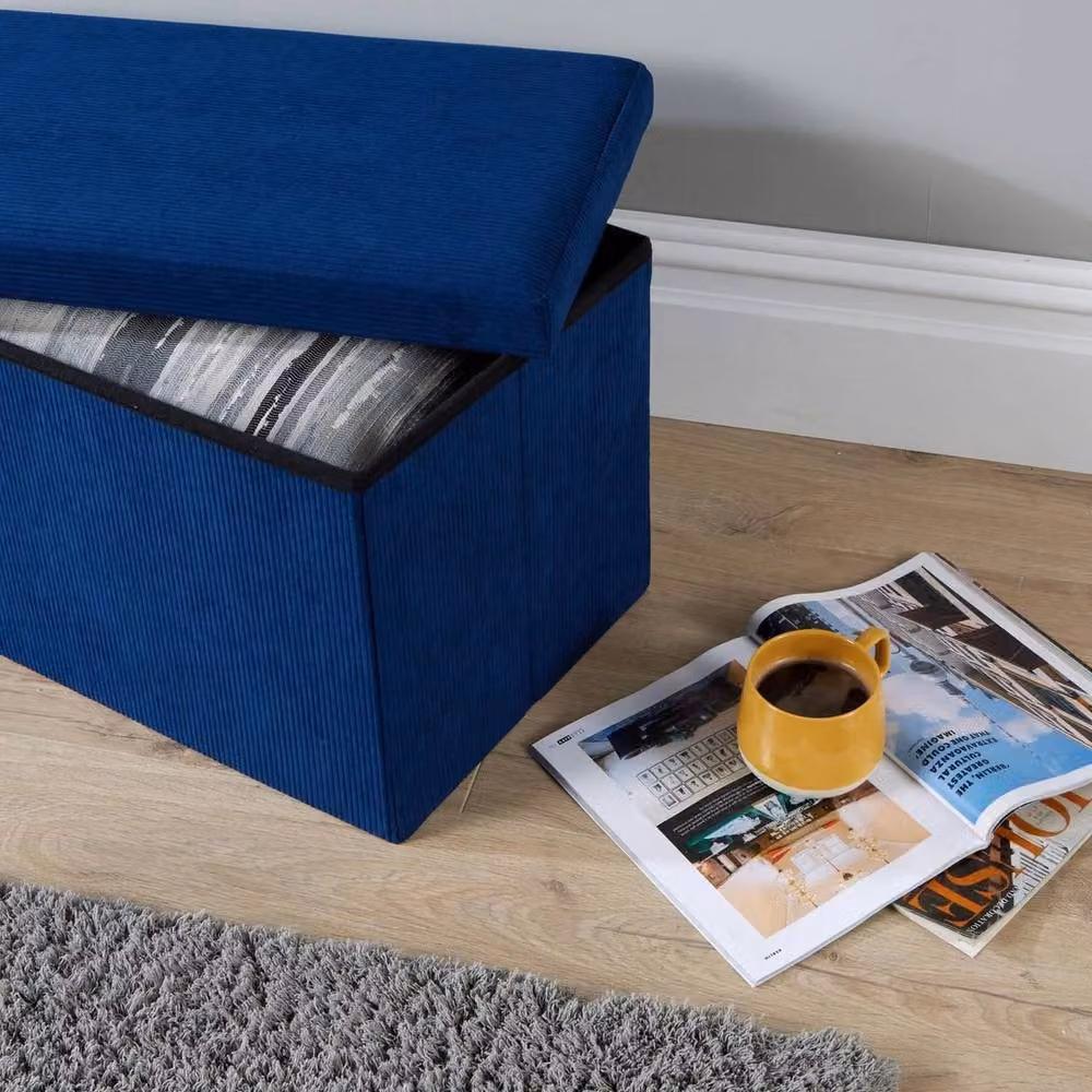 NESTLUNE Blue Corduroy Fabric Large Storage W/D/H: 100 x 15 x 15 cm – 3