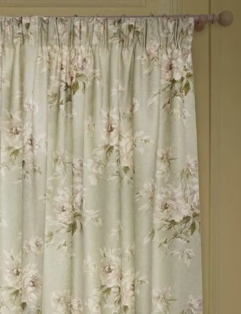 Sanderson Adele Green Mix Floral Chenille Pencil Pleat Fabric Curtains H: 229 cm x W: 168 cm