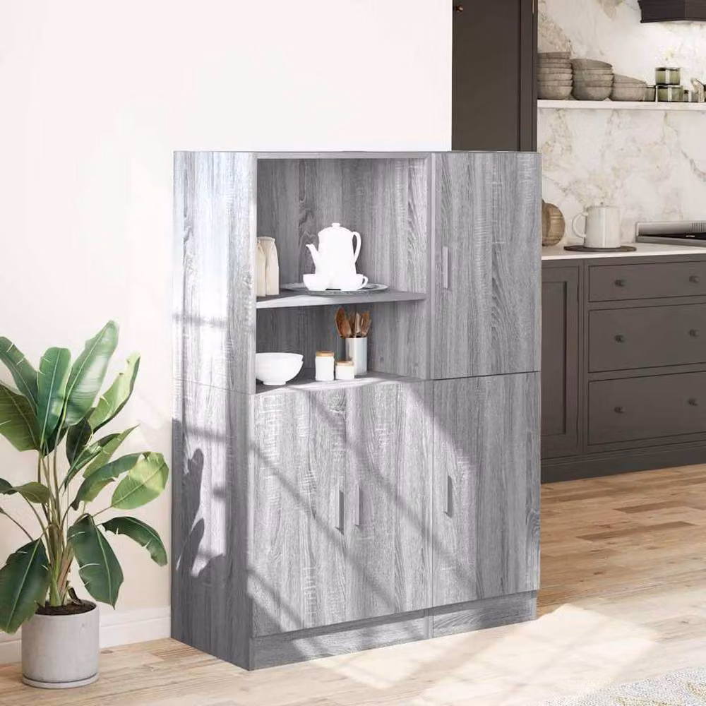 Berkfield Home 2 Piece Modern Grey Kitchen Cabinet Set with Hinged Doors and Internal Shelves – 2