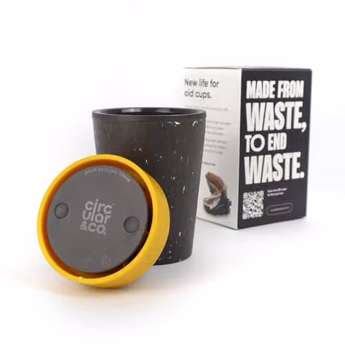 Circular & Co Reusable Coffee Mug Made from Recycled Paper Cups, 8oz/227ml, Grey and Mustard Yellow – 3