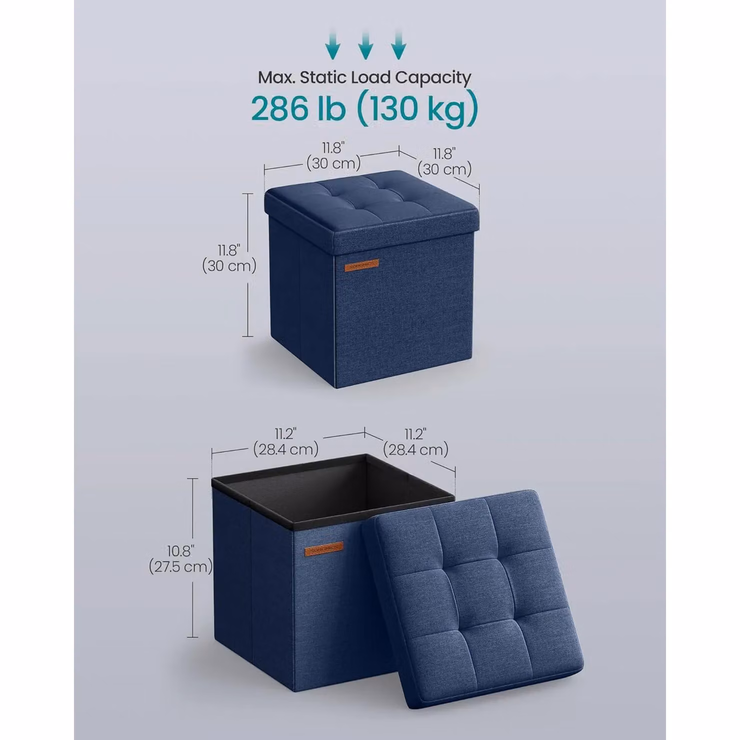 SONGMICS Small Foldable Storage Ottoman Foot Rest in Blue – 2