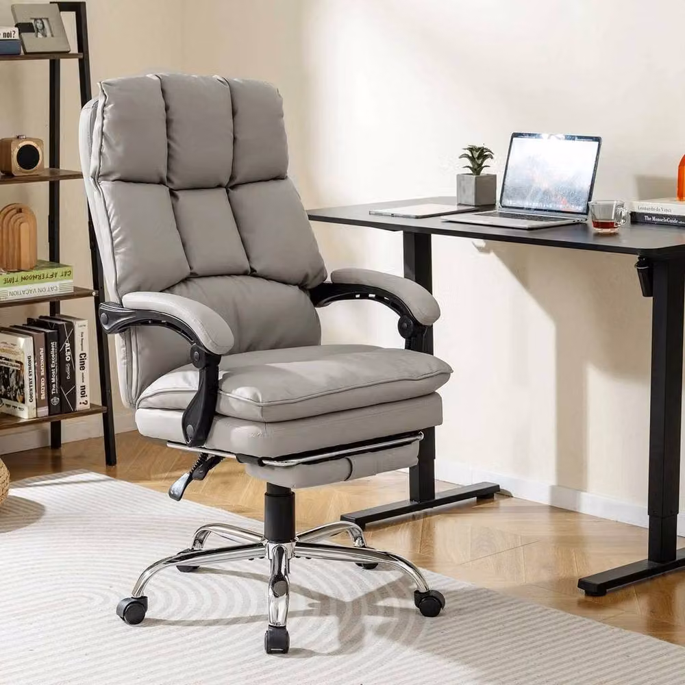 VOGREX Ergonomic Padded Recliner Chair in Grey Synthetic Leather with Headrest and Armrests – 2