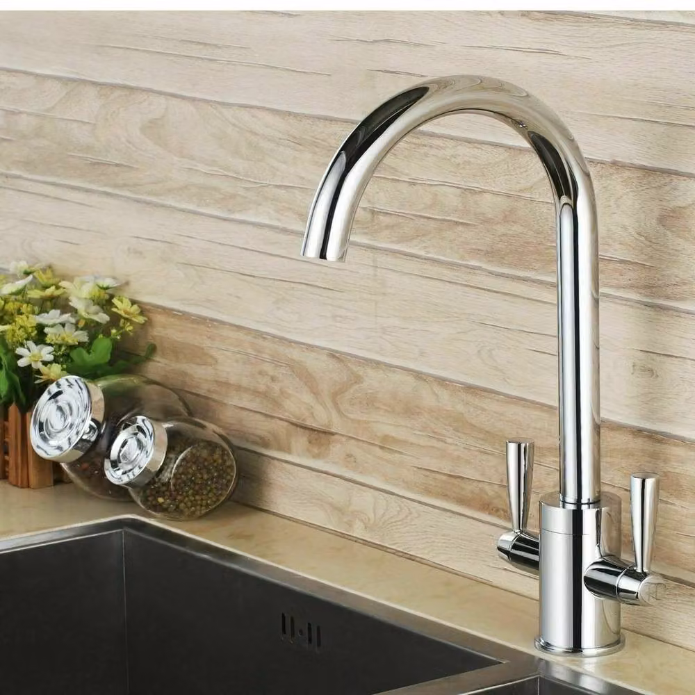 VOGREX Raldo Ark Modern Mono Kitchen Sink Mixer Tap with Twin Lever in Chrome Silver – 2