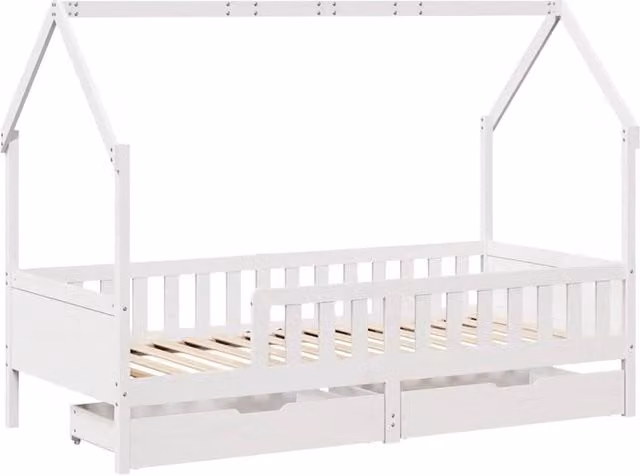 Berkfield Home Kids Bed Frame with Drawers in White Solid Pine Wood, W/D/H: 80 x 200 cm