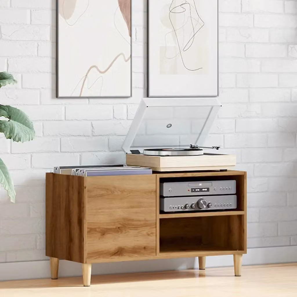 Berkfield Home Artisan Oak Record Cabinet in Brown, W: 84.5 cm, D: 48 cm, H: 38 cm – 3