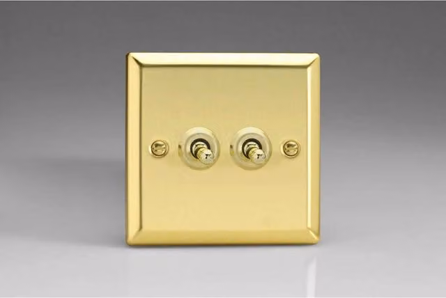 Varilight XVT2 Victorian Brass 2-Gang Toggle Switch in Gold/Yellow – 1
