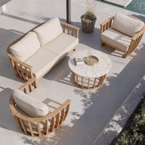Royalcraft LUCCA 5-Seater Teak-Effect Aluminium Outdoor Garden Lounging Set with Coffee Table and Beige Cushions