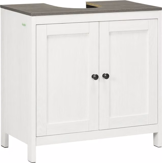 Kleankin Modern Floor Standing Bathroom Sink Cabinet in Antique White with Adjustable Internal Shelf and Double Hinged Doors