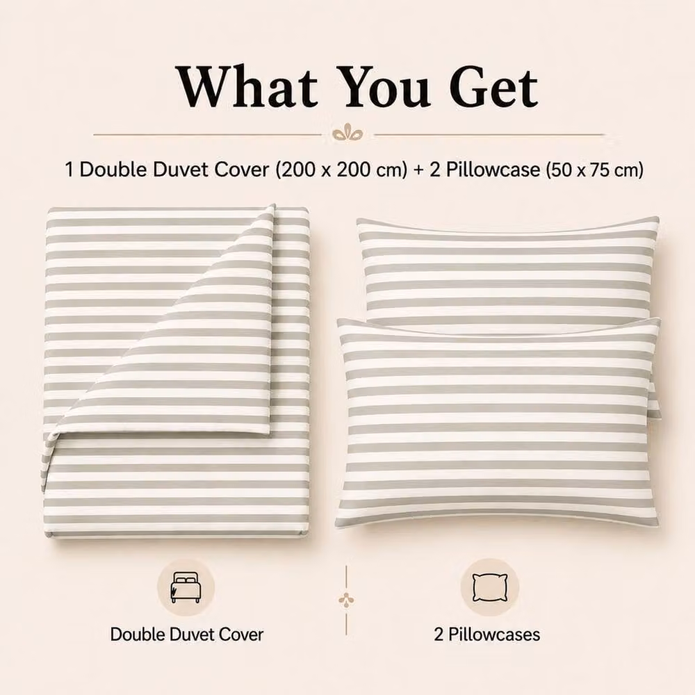 Lazzaro Home Grey Striped Reversible Double Brushed Microfibre Duvet Cover and Pillowcase Set, W: 200 cm x H: 200 cm – 4