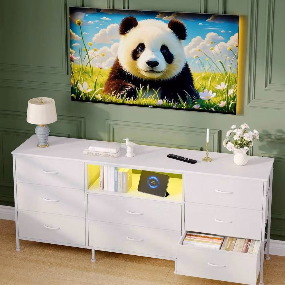 VOGREX Modern White LED 8-Drawer Dresser and TV Stand with Integrated Lighting – 5