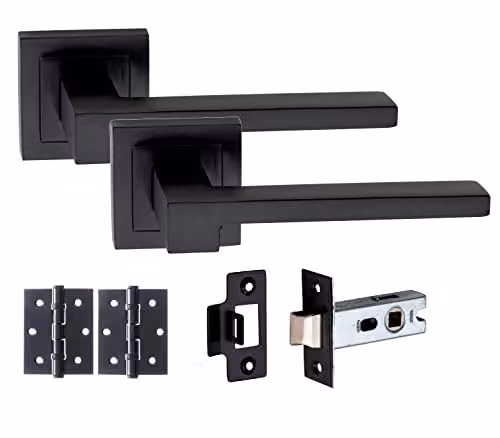 Golden Grace Zeta Bathroom Door Handle Set with Square Rose in Matt Black