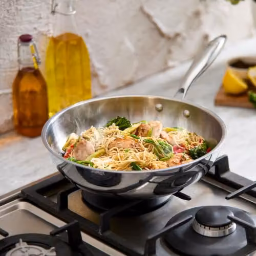 Tower Geo-Clad Silver Ceramic Hybrid Wok, 28cm – 5