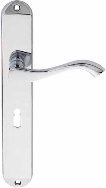 Loops Pair of Curved Handle on Long Slim Lock Backplate in Polished Chrome, 241 x 40 mm