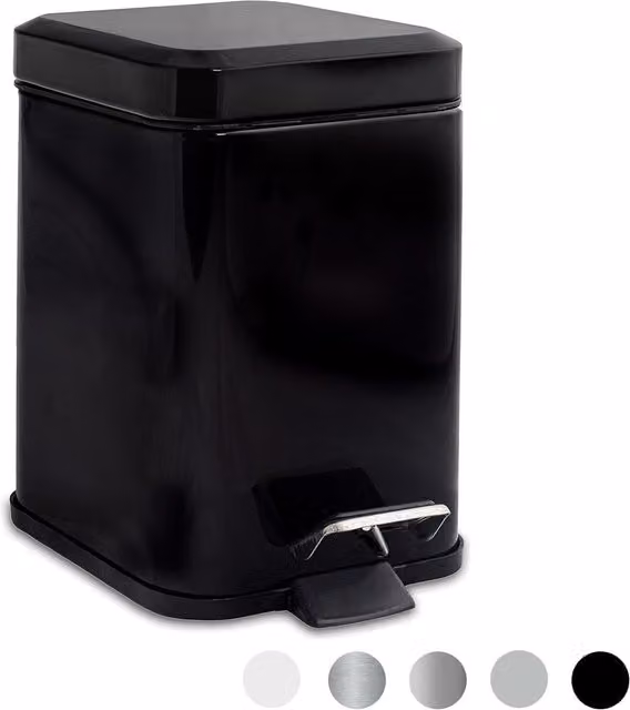 Harbour Housewares Black Stainless Steel Square Bathroom Pedal Bin with Removable Inner Bucket