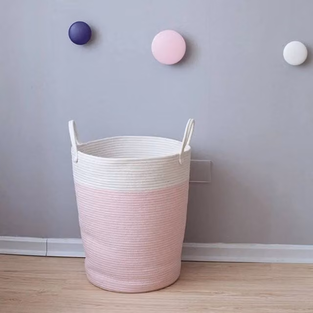 KORVIXA Pink Large Woven Tall Laundry Hamper with Handles and Cotton Fabric, Height: 100 cm – 1