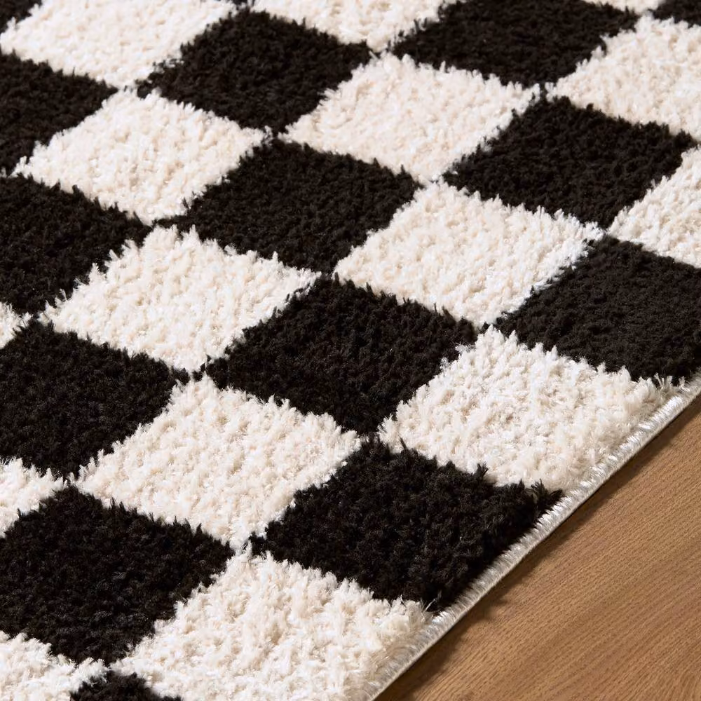 Livabliss Fossay Checked Shag Rug in Black, W: 200 cm, D: 275 cm – 3
