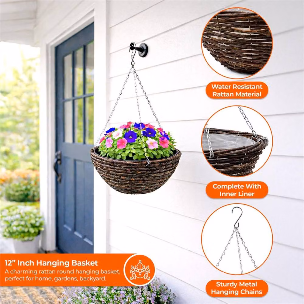 SPETLEK Brown Metal Round Hanging Basket Planter – 3