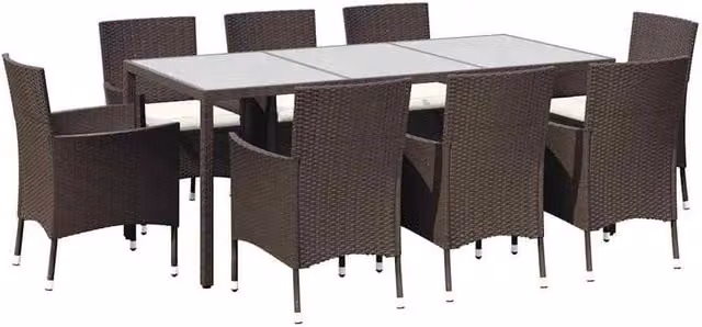 Berkfield Home 9 Piece Brown Poly Rattan Garden Dining Set with Cushions – 1