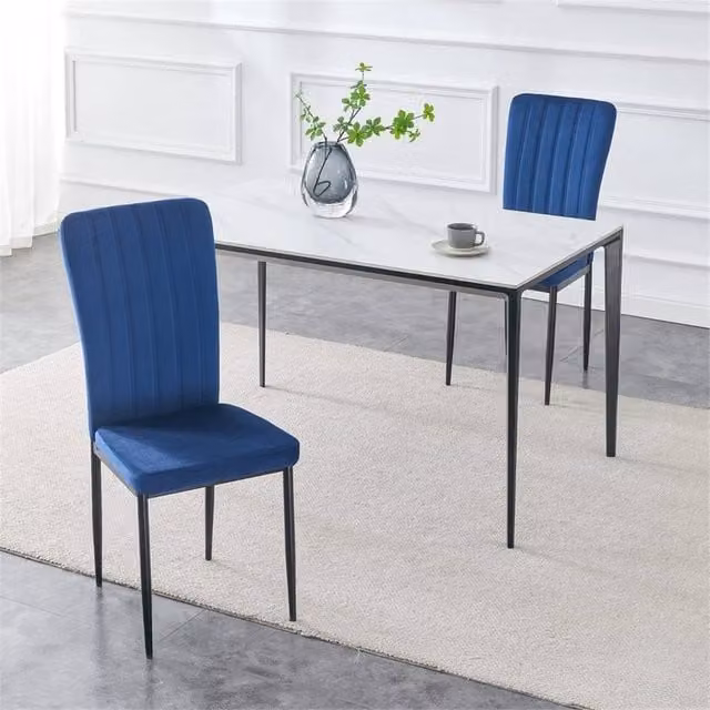 FORGEVIO Modern Dining Chairs with Blue Velvet Upholstered Seats and Metal Frame