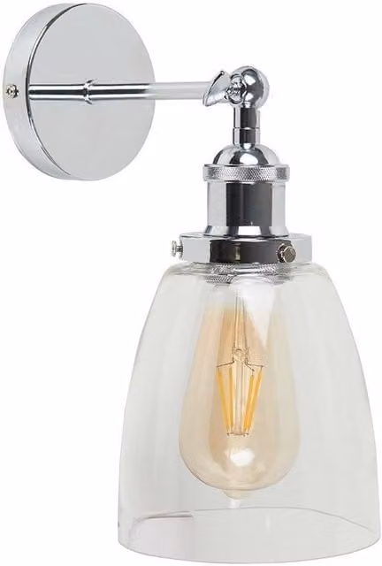 ValueLights Ezrah Silver Indoor Wall Lantern with Transparent Glass and Chrome Metal Finish