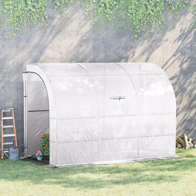 OUTSUNNY White Lean-to Plant Greenhouse with Window and Roller Cover, W/D/H: 150 x 150 x 213 cm – 1