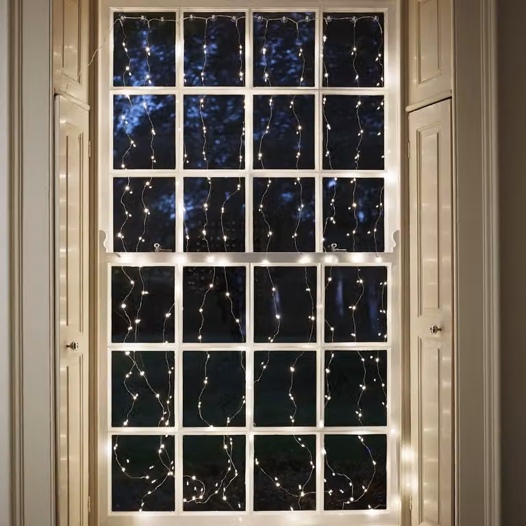 Lights4fun 200 Warm White Micro LED Curtain Lights with Timer in Silver