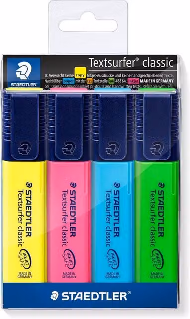 STAEDTLER Textsurfer Classic 364 Highlighter Set, 4 Multi-colour Chisel Tip Highlighters