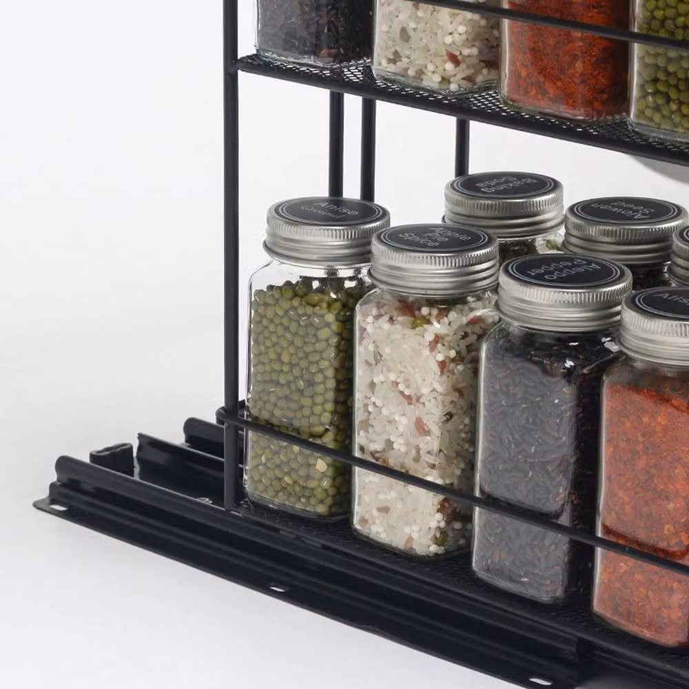 KORVIXA 2-Tier Sliding Spice Rack Organizer, Black Metal, Width: 28 cm – 4