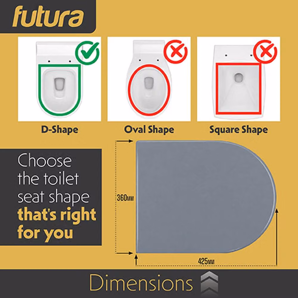 Futura D-Shaped Soft Close Toilet Seat in Grey with Quick Release and Removable Features, Width: 50 cm – 4