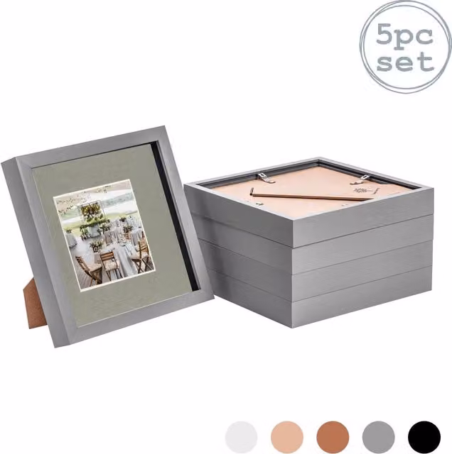 Nicola Spring Pack of 5 Grey 3D Box Photo Frames with 4x4 inch Mounts